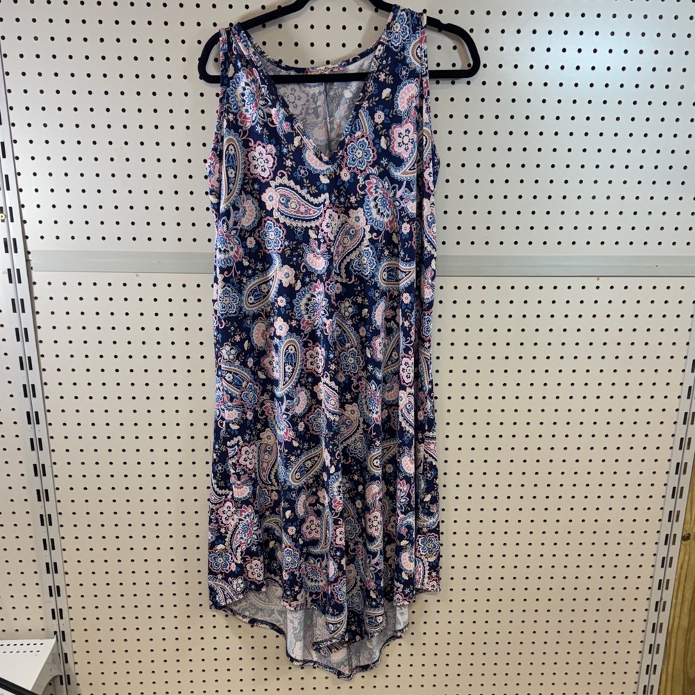 Chic Paisley High Low Dress in Blue and Pink